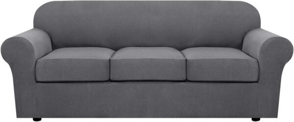71sqx1LfvuL._AC_SL1500.jpg H.VERSAILTEX 3 Piece Stretch Sofa Covers for 2 Cushion Sofa Couch Covers for Living Room Furniture Cover (Base Cover Plus 2 Seat Cushion Covers) Thicker Jacquard Fabric(Large Sofa, Grey)