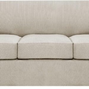 71t0HTaBeSL._AC_SL1500.jpg H.VERSAILTEX 3 Piece Stretch Sofa Covers for 2 Cushion Sofa Couch Covers for Living Room Furniture Cover (Base Cover Plus 2 Seat Cushion Covers) Thicker Jacquard Fabric(Large Sofa, Grey)