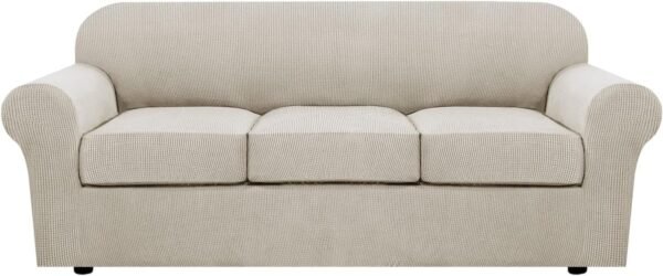 71t0HTaBeSL._AC_SL1500.jpg H.VERSAILTEX 3 Piece Stretch Sofa Covers for 2 Cushion Sofa Couch Covers for Living Room Furniture Cover (Base Cover Plus 2 Seat Cushion Covers) Thicker Jacquard Fabric(Large Sofa, Grey)