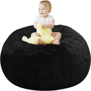 71t8speQfSL._AC_SL1500.jpg Giant Fur Bean Bag Chair Cover for Kids Adults, (No Filler) Living Room Furniture Big Round Soft Fluffy Faux Fur Beanbag Lazy Sofa Bed Cover (Light Grey, 5FT)