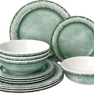 71t9Cu_QhpL._AC_SL1500.jpg AELS Melamine Dinnerware Set of 12 Pcs Dinner Dishes Set for Indoor and Outdoor Use, Dishwasher Safe, Lightweight Unbreakable, BPA Free, Light Blue