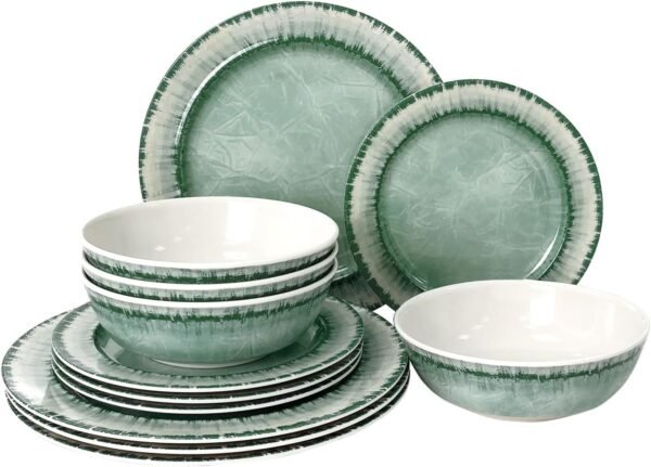 71t9Cu_QhpL._AC_SL1500.jpg AELS Melamine Dinnerware Set of 12 Pcs Dinner Dishes Set for Indoor and Outdoor Use, Dishwasher Safe, Lightweight Unbreakable, BPA Free, Light Blue