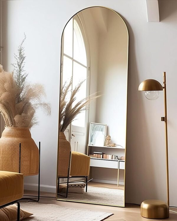 Floor Mirror, 58"×18" Arched Full Length Mirror with Stand, Standing Mirror, Full Body Mirror, Large Mirror, Arched Wall Mirror, Freestanding, Aluminum Frame - Gold