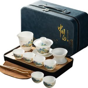 71tKPRsL07L._AC_SL1500.jpg Asian tea set |Kungfu tea sets |Ceramic Portable tea set |tea sets for adult |13-piece withgrey leather case |Tea set gift for Home, Outdoor, Business (Ceramic-Black teaset)