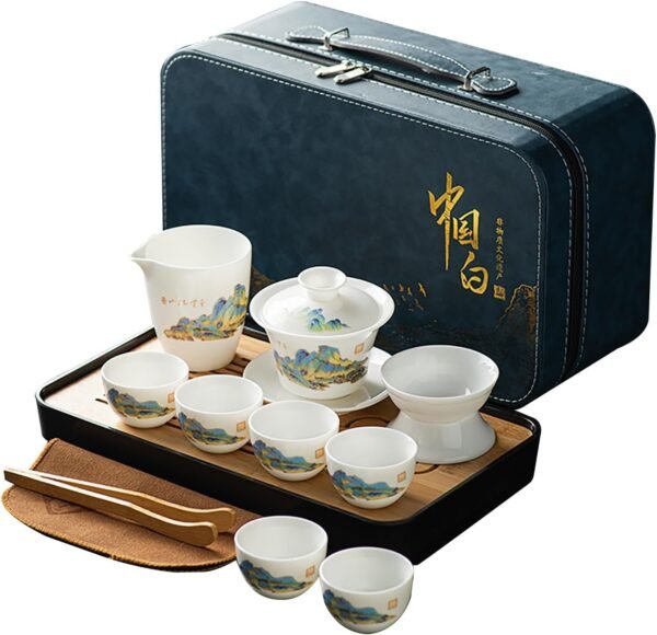 71tKPRsL07L._AC_SL1500.jpg Asian tea set |Kungfu tea sets |Ceramic Portable tea set |tea sets for adult |13-piece withgrey leather case |Tea set gift for Home, Outdoor, Business (Ceramic-Black teaset)