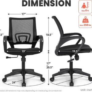 Neo Chair Office Computer Desk Chair Gaming-Ergonomic Mid Back Cushion Lumbar Support with Wheels Comfortable Blue Mesh Racing Seat Adjustable Swivel Rolling Home Executive (Black)