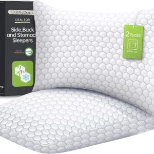 Shredded Memory Foam Pillow for Sleeping, Cooling Bed Pillows Set of 2, Adjustable Pillows for Side, Back, Stomach Sleepers with Washable Pillowcase (Queen Size, Grey)