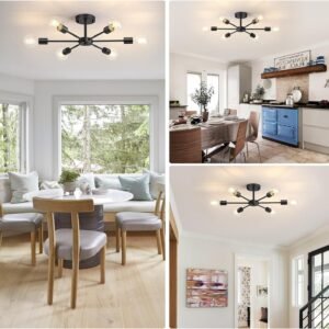 71vhjkhXXWL._AC_SL1500.jpg 6-Lights Semi Flush Mount Ceiling Light, Matte Black Close to Ceiling Lighting with E26 Base, Modern Sputnik Light Fixtures for Kitchen Dining Room Bedroom Living Room