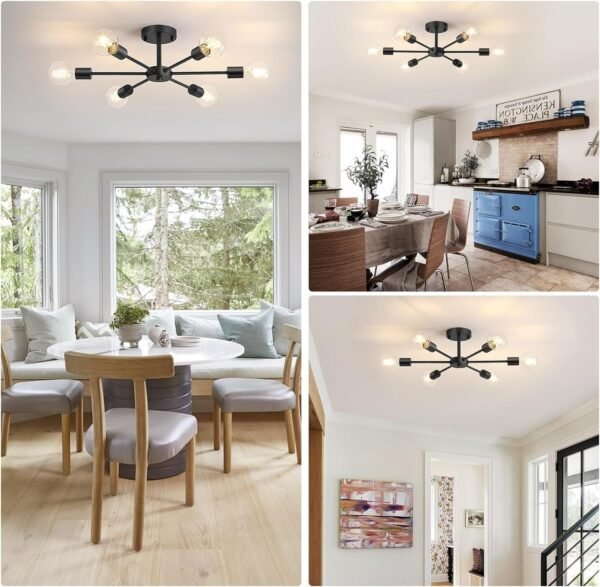 71vhjkhXXWL._AC_SL1500.jpg 6-Lights Semi Flush Mount Ceiling Light, Matte Black Close to Ceiling Lighting with E26 Base, Modern Sputnik Light Fixtures for Kitchen Dining Room Bedroom Living Room