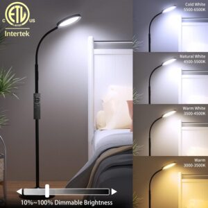 Floor Lamp,Super Bright Dimmable LED Lamps for Living Room, Custom Color Temperature Standing Lamp with Remote Push Button, Adjustable Gooseneck Reading Floor Lamp for Bedroom Office Black