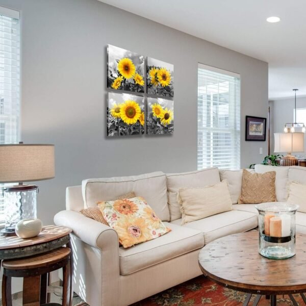 MESESE Wall Art Decor - 4 Panels Sunflower Canvas Wall Art Giclee Modern Home Decoration Watercolor Poster Canvas Picture for Living Room Ready to Hang