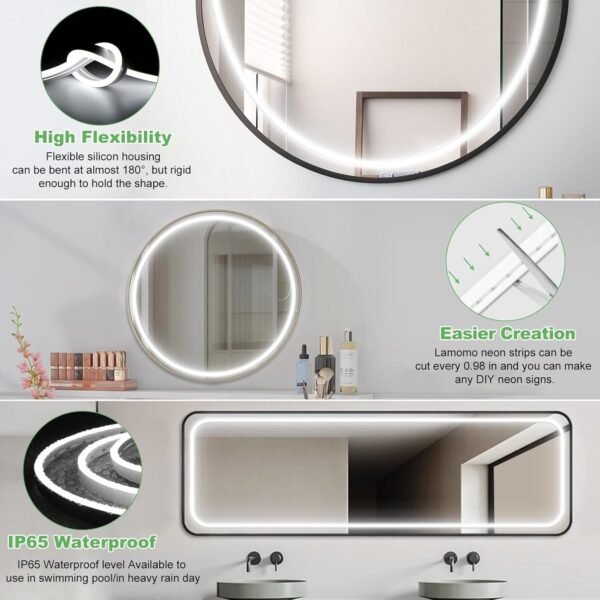 71wCjleml9L._AC_SL1500.jpg Lamomo LED Vanity Mirror Lights, Hollywood Waterproof Makeup Light for Bathroom, 6.56FT/2M 6000K Dimmable 12V Strip Lights Mirror Lighting for Makeup Vanity Table (Mirror Not Included)