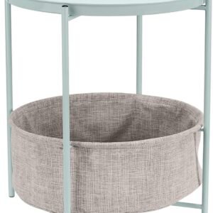 71wV7TCCofL._AC_SL1500.jpg Amazon Basics Round Storage End Table, Side Table with Cloth Basket, Charcoal/Heather Gray, 17.7 x 17.7 x 18.9 in