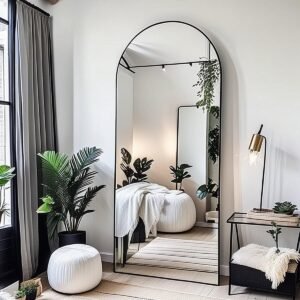 Floor Mirror, 58"×18" Arched Full Length Mirror with Stand, Standing Mirror, Full Body Mirror, Large Mirror, Arched Wall Mirror, Freestanding, Aluminum Frame - Gold