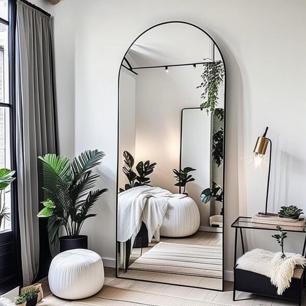 Floor Mirror, 58"×18" Arched Full Length Mirror with Stand, Standing Mirror, Full Body Mirror, Large Mirror, Arched Wall Mirror, Freestanding, Aluminum Frame - Gold