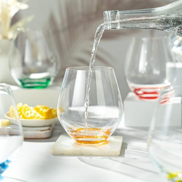 BENETI Premium Stemless Wine Glass | Handmade In Europe | 18oz Colored Stemless Crystal Wine Glasses set 6