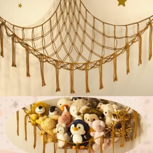 Large Stuffed Animal Hammock Corner Net for Toys Storage Hanging Stuff Animal Organizer Holder Pink Girls Living Room Bedroom Boho Nursery Dorm Decor