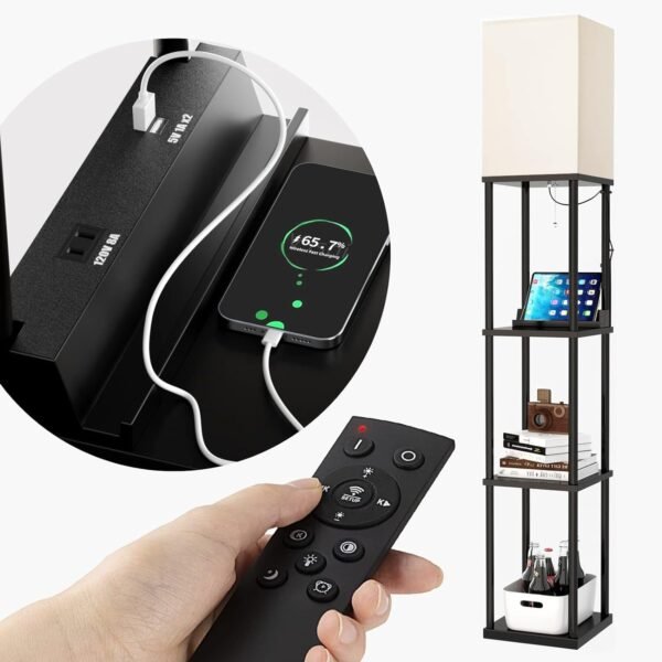 addlon Floor Lamp with Shelves, 4-Tier Modern Shelf Floor Lamp with 3CCT LED Bulb, Display Lamp for Living Room, Bedroom and Office - Black