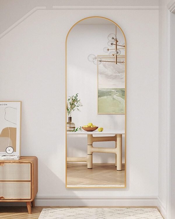 Floor Mirror, 58"×18" Arched Full Length Mirror with Stand, Standing Mirror, Full Body Mirror, Large Mirror, Arched Wall Mirror, Freestanding, Aluminum Frame - Gold