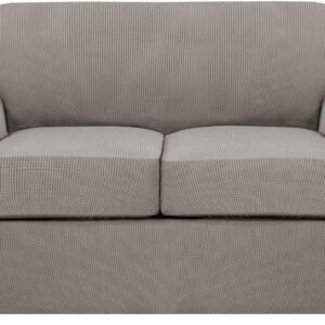 71xjYol_XgL._AC_SL1500.jpg H.VERSAILTEX 3 Piece Stretch Sofa Covers for 2 Cushion Sofa Couch Covers for Living Room Furniture Cover (Base Cover Plus 2 Seat Cushion Covers) Thicker Jacquard Fabric(Large Sofa, Grey)