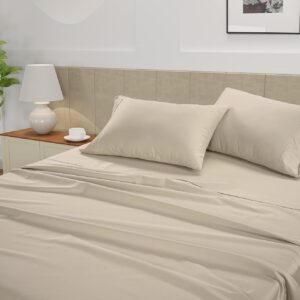 LANE LINEN Queen Sheet Set, 4 Pc Queen Size Sheets Set, 450 Thread Count 100% Cotton Sheets, Cooling Sheets Queen Size, Soft and Breathable Bed Sheets Queen, Deep Pocket Queen Sheets - Ivory