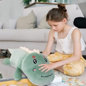 Dinosaur Plush Toy Pillow,Cute Dinosaur Stuffed Animals Doll,Soft Lumbar Back Cushion Big Dinosaur Plushies Stuffed Toy Cute Pillows,Great Gift for Kids Birthday,Valentine (Green,31.4in)