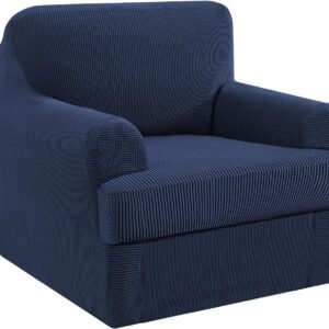 H.VERSAILTEX High Stretch Jacquard 2 Pieces Sofa Cover Couch Cover Furniture Sofa Slip Covers for Living Room, Polyester Spandex Jacquard Fabric Suit for T Cushion/Box Cushion (Sofa 72"-88", Navy)