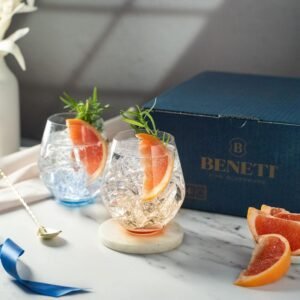 BENETI Premium Stemless Wine Glass | Handmade In Europe | 18oz Colored Stemless Crystal Wine Glasses set 6