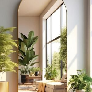 Floor Mirror, 58"×18" Arched Full Length Mirror with Stand, Standing Mirror, Full Body Mirror, Large Mirror, Arched Wall Mirror, Freestanding, Aluminum Frame - Gold