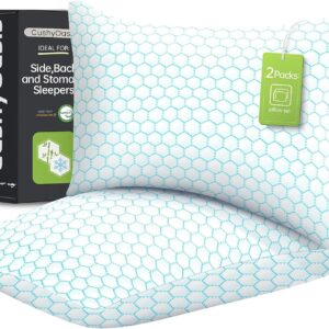 Shredded Memory Foam Pillow for Sleeping, Cooling Bed Pillows Set of 2, Adjustable Pillows for Side, Back, Stomach Sleepers with Washable Pillowcase (Queen Size, Grey)