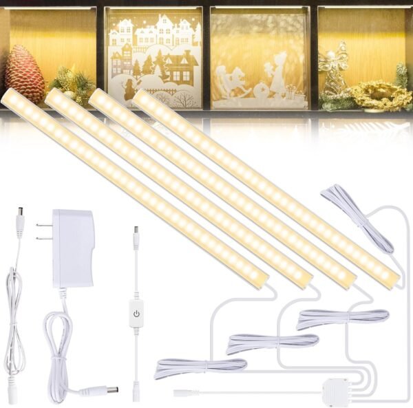 8113RdvxrNL._AC_SL1500.jpg 4PCS x 12inch Display Cabinet Lights Warm White, Dimmable LED Shelf Lighting with Memory Function, Bookshelf Lighting, LED Lights for Display Case/Pantry/Closet/Safe, 3000K