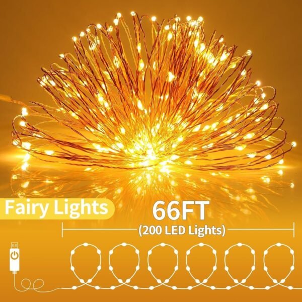2 Pack USB Fairy Lights Plug in [Each 66 ft 200 LED] Twinkle String Lights with Remote and Timer 8 Modes Copper Wire Mini Starry Lights for DIY Christmas Wedding Party Bedroom Decorations, Warm White