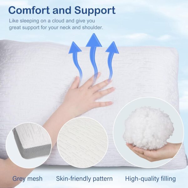 ACCURATEX Pillows Queen Size Set of 2 - Rayon Derived from Bamboo Cool Cover, Soft Down Alternative Fluffy Filling, Cooling Breathable Pillow, Adjustbale Pillows for Side Back Stomach Sleepers