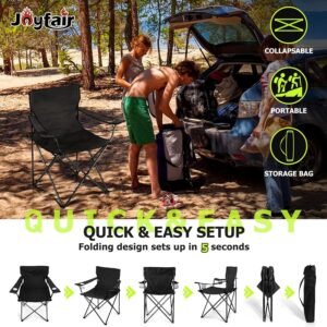 Joyfair Portable Camping Chair, Large Outdoor Folding Chair for Adults, 600D Oxford Fabric Sturdy Foldable Chair for Beach, Fishing, Picnic Lawn and More Outdoor Sports, Carry Bag & Cup Holders, Black