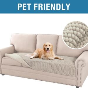 8140y5vGWjL._AC_SL1500.jpg H.VERSAILTEX Plush Chenille Dog Bed Cover Thick Soft Sofa Cover for 3 Cushion Couch Anti Slip Couch Cover Water Resistant Furniture Protector for Dog, Pet, Cat (35" x 82", Island Fossi)
