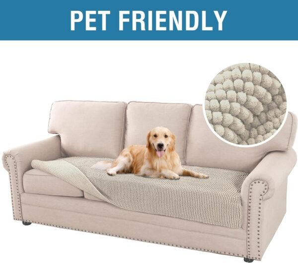 8140y5vGWjL._AC_SL1500.jpg H.VERSAILTEX Plush Chenille Dog Bed Cover Thick Soft Sofa Cover for 3 Cushion Couch Anti Slip Couch Cover Water Resistant Furniture Protector for Dog, Pet, Cat (35" x 82", Island Fossi)