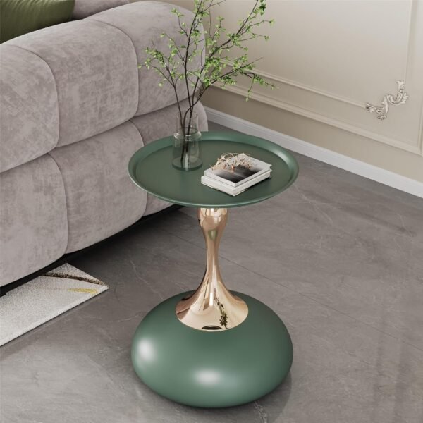 Round Small Metal Side Table, Mid Century End Table, Vintage Pedestal Accent Coffee Table for Small Spaces, Living Room, Bedroom Balcony and Office, Black