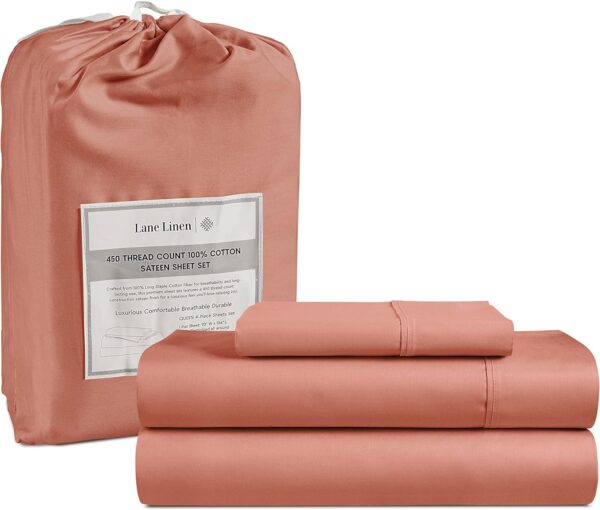 LANE LINEN Queen Sheet Set, 4 Pc Queen Size Sheets Set, 450 Thread Count 100% Cotton Sheets, Cooling Sheets Queen Size, Soft and Breathable Bed Sheets Queen, Deep Pocket Queen Sheets - Ivory