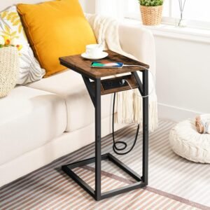 816XMI9LgLL._AC_SL1500.jpg HOOBRO C Shaped End Table with Charging Station, Retro Sofa Couch Side Table, Narrow Nightstand for Small Space, Living Room, Bedroom, Rustic Brown and Black BF07USF01