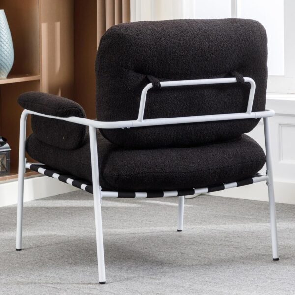 Black Sherpa Accent Chair Mid Century Modern Living Room Chairs with Metal Legs Comfy Upholstered Reading Single Wide Armchair for Living Room/Bedroom/Guest Room/Lounge