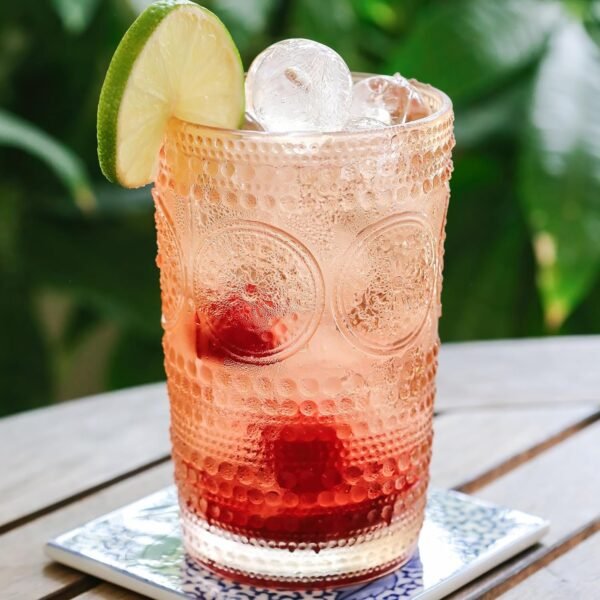 Kate Aspen Hobnail Beaded Floral Rose Gold Drinking Glasses Set of 6, (13 oz) Vintage Glassware Set Cocktail Glass Set, Juice Glass, Water Cups | Great Hostess Gift & Gift for New Home Owners