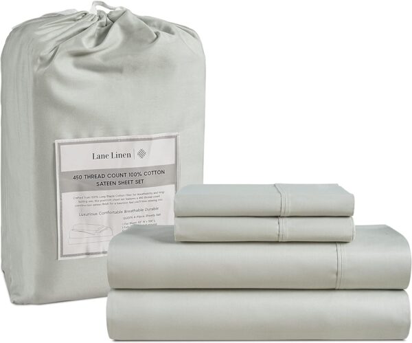 LANE LINEN Queen Sheet Set, 4 Pc Queen Size Sheets Set, 450 Thread Count 100% Cotton Sheets, Cooling Sheets Queen Size, Soft and Breathable Bed Sheets Queen, Deep Pocket Queen Sheets - Ivory