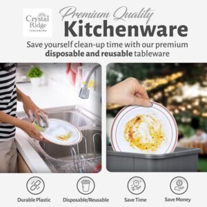 81B9tRPysjL._AC_SL1500.jpg 60-Piece Plastic Plates Set Premium 30 Dinner Plates & 30 Salad Plates Pack, Disposable Plates for Party - White Plastic Wedding Plates with Rose Gold Rim