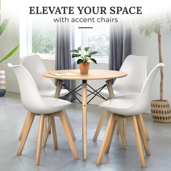 Mid-Century Modern Lounge Chair Set of 2 - High Back Rest, Soft Padded Seats & Solid Wood Legs - Dining, Living Room, Kitchen - DSW Shell Tulip Chair - White