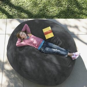 81E9USsgiFL._AC_SL1500.jpg Giant Fur Bean Bag Chair Cover for Kids Adults, (No Filler) Living Room Furniture Big Round Soft Fluffy Faux Fur Beanbag Lazy Sofa Bed Cover (Light Grey, 5FT)