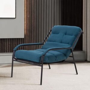 JUSTONE Modern Cotton Fabric Lazy Chair, Accent Contemporary Lounge Chair, Single Steel Frame Leisure Chair with Armrests,Thick Padded Back,(Blue)