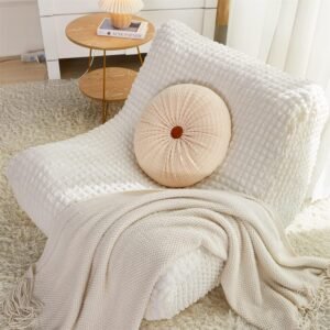 cjc Single Seated Foam Sofa Covers, One Piece 3D High Density Couch Covers, Removable and Machine Washable Covers, Universally Matched with All Floor Sofas On The Market (Seersucker Milky White)