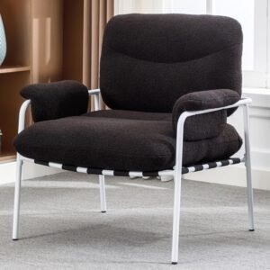 Black Sherpa Accent Chair Mid Century Modern Living Room Chairs with Metal Legs Comfy Upholstered Reading Single Wide Armchair for Living Room/Bedroom/Guest Room/Lounge