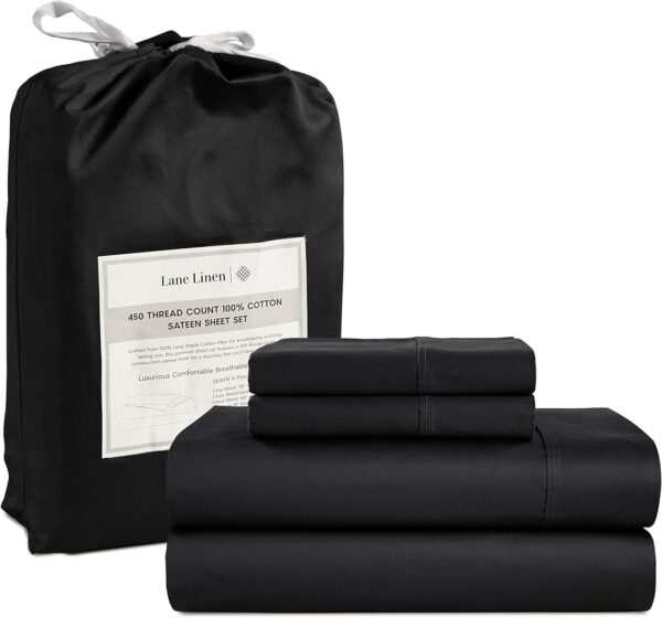 LANE LINEN Queen Sheet Set, 4 Pc Queen Size Sheets Set, 450 Thread Count 100% Cotton Sheets, Cooling Sheets Queen Size, Soft and Breathable Bed Sheets Queen, Deep Pocket Queen Sheets - Ivory
