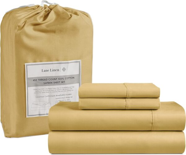 LANE LINEN Queen Sheet Set, 4 Pc Queen Size Sheets Set, 450 Thread Count 100% Cotton Sheets, Cooling Sheets Queen Size, Soft and Breathable Bed Sheets Queen, Deep Pocket Queen Sheets - Ivory